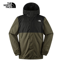 【The North Face 官方旗艦】北面男款黑綠拼接防水透氣連帽衝鋒衣｜8AUNBQW