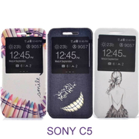Sony C5 Ultra 時尚彩繪手機皮套 側掀支架式皮套 仙境遊蹤/少女背影/蠟筆拼盤