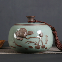 哥窑汝窑茶罐陶瓷茶叶罐密封罐茶叶储存罐茶台摆件储物罐