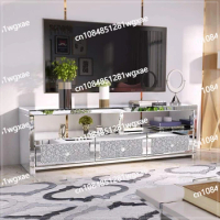 Drawer Mirror Crystal TV Console Table, Living Room TV Cabinet, Hotel Furniture