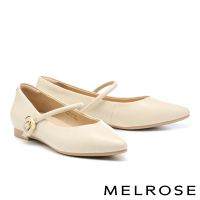 【MELROSE】美樂斯 氣質純色全真皮瑪莉珍尖頭低跟鞋(白)