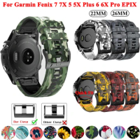 22 26mm Sport Silicone Watchband Camouflage Strap For Garmin Fenix 7 7X 5 5X Plus 6 6X Pro 3 3HR MK1 Watch Band Smartwatch Belt