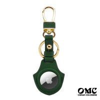 【OMC】AirTag 牛皮保護套/牛皮鑰匙圈/感應磁扣保護套2050-綠色(全開孔/半開孔)