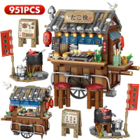 Mini Japanese Street View Architecture Building Blocks chinese Style Food Stall Food Store House Friends Brick Toys For Children