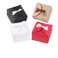 5/10/20pcs Kraft Paper Packaging Boxes for Baking Red Gift Box with Ribbon Wholesale Candy Packaging Birthday Wedding Favor Box