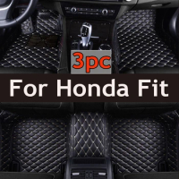 Car Floor Mats For Honda Fit Jazz GK3 4 5 6 7 2014~2020 Carpet Mat Luxury Leather Rug Interior Parts Car Accessories GH7 GP5 6