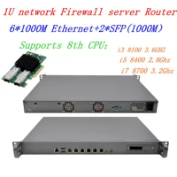 Eighth CPU intel i5 8400 i7 8700 1U Rack Type Firewall Server 6*1000M Gigabit LAN with 2*SFP 1000M Support ROS/RouterOS etc