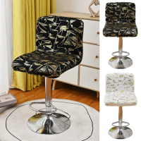Gold Printed Chair Cover High Swivel Bar Stool Covers Soft Elastic Home Dining Chair Slipcover Anti-dirt Non-slip Seat Case