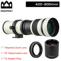 Camera MF Super Telephoto Zoom Lens F/8.3-16 420-800mm T Mount with Universal 1/4 Thread + 2xTeleconver lens for Canon Nikon