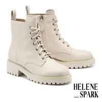 短靴 HELENE_SPARK 簡約率性街頭全真皮綁帶厚底短靴－白
