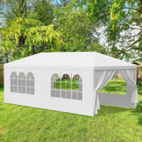 10 x 20' Outdoor Gazebo Party Tent with 6 Side Walls Wedding Canopy Cater Events, Durable Water Proof Polyethylene Cover