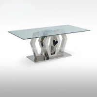Glass Top Dining Table Chrome Leg Luxury Stainless Steel Kitchen Dining Table