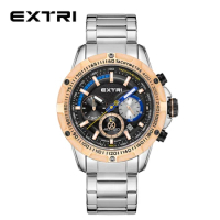 Extri Hot Brand Stainless Steel Real Chronograph Waterproof Luxury Fashion Men's Quartz Wristwatches