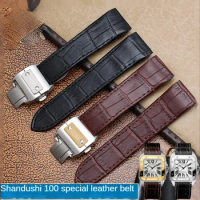 Genuine Leather Watchband for Cartier Santos 100 Watch Band Men Women Santos Glue Head Belt Folding Watch Strap 23mm