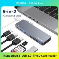 RayCue 6 in 2 USB HUB 3.0 High Speed Type C Adapter 5K Thunderbolt Dock TF SD Card Reader for MacBook Pro 16 14 Air M1 M2 Laptop