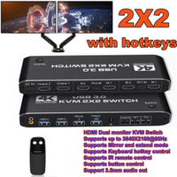 2x 2สวิตช์ Kvm สำหรับ HDMI 4K 60Hz จอภาพคู่ KVM HDMI แบบขยาย USB สวิตช์ KVM 2 In 2 Out สำหรับคอมพิวเตอร์2เครื่องแชร์2จอ