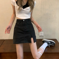 2021夏季彈力牛仔裙半身裙女高腰防走光a字短裙褲裙開叉包臀裙子