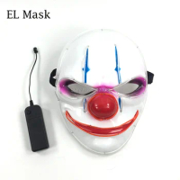Halloween masquerade LED masks Clown mask EL wire mask el flashing mask with Steady on Flashing controlled led glowing gift