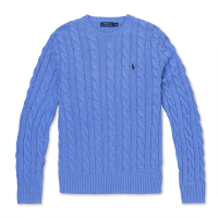 Polo Ralph Lauren RL 熱銷圓領刺繡小馬麻花針織毛衣-水藍色
