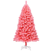 Costway 4.5ft/6.5ft/7.5ft Snow Flocked Hinged Artificial Christmas Tree w/ Metal Stand Pink