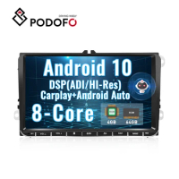 Podofo 2 Din Android Car Radio 9 Inch 4+64GB 8 Core IPS Touch Screen AI Voice Android Auto Carplay Hi-Res GPS For VW/Golf