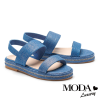 涼鞋 MODA Luxury 簡潔亮麗水鑽編織條造型牛仔厚底涼鞋－藍