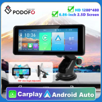 Podofo 6.86" Dash Cam Rearview Camera Carplay MP5 Portable Smart Player Video Recorder Dashboard Car Mirror BT FM AUX