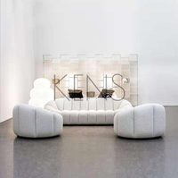 沙發 沙發椅 北歐輕奢網紅弧形沙發現代客廳組合羊羔絨沙發美容院大廳接待沙發