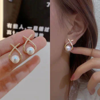 Korea's Best Selling Fashion Jewelry Simple Cross-Cut Copper Inlaid Zircon Earrings Temperament Women's Daily All-Match Earring