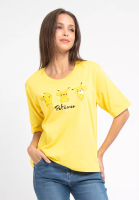 FOREST Forest X Pokemon Ladies Heavy Weight Cotton Boxy-Cut Round Neck T Shirt Women | Baju T shirt Perempuan-FP821004-65Yellow