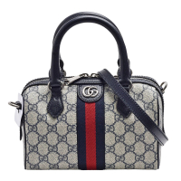 【GUCCI 古馳】經典Ophidia GG Supreme印花帆布手提/斜背波士頓包(迷你-米/藍色☆772053-96IWN-4076)