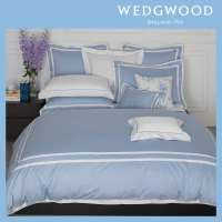 【WEDGWOOD】500織長纖棉Bi-Color素色被套枕套組-紐曼經典藍(雙人180x210cm)