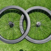 Clincher Wheelset 60mm Full Carbon 700C Road Cyclocross Bike Wheelset for Disc Brake Thru Axle Front 110*12mm + Rear 148*12mm