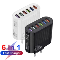 48W 6 Ports 3.1A USB Fast Phone Charger Adapter 6 In 1 Mulit EU/US Plug Travel Charger For iPhone Samsung QC 3.0 Quick Charge