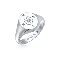 KUZZOI Perhiasan Pria Perak Asli Cincin Signet Compass