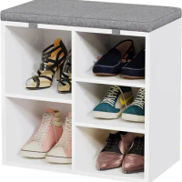 Shoe Bench Entryway with Storage, Shoe Rack Bench with Cushion, Cubby Seat Shoe Cabinet, 3-Tier Adjustable Shelf for Entryway