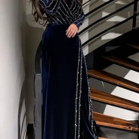 Fortunate Evening Elegant Vintage Beaded Velvet Asymmetrical Gorgeous Formal Occasion Prom Dresses Evening Party Gowns