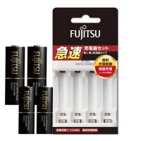 【FUJITSU 富士通】FCT344充電器+3號2入2450mAh+4號2入900mAh(急速4槽充電組)