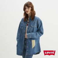 Levis 女款 XL版牛仔襯衫外套 / 復古碎花拼接 / 質感珍珠釦