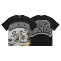 เสื้อยืดแบรนด์สไตล์อเมริกัน 2025 MIXED EMOTION ประดับหินประดับ สไตล์เรโทรแนวสตรีท ทรงหลวม แขนสั้น สำ