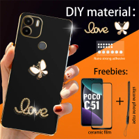 Bling-3D เคสโทรศัพท์สำหรับ Xiaomi Poco C51 ฟิล์มกันรอย ฟิล์มเซรามิกและสายคล้องโทรศัพท์ แฟชั่นสำหรับเ