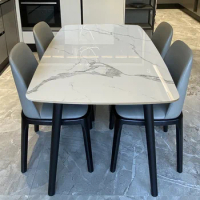 Italy imported bright white slate dining table Nordic luxury marble dining table and chair combination