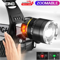 80000LM Rechargeable Headlamp Motion Sensor Zoomable Waterproof Headlight 90° Rotatable 18650 Battery Head Torch Fishing Camping
