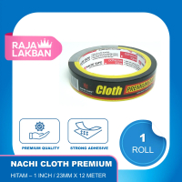 NACHI Cloth Tape Lakban Kain 1 Inch 24 mm, 1.5 Inch 36 mm dan 2 Inch 48 mm 12 Meter Hitam - Roll