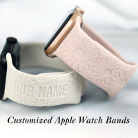 Apple Watch Band Sunflower Sport Band Compatible With Apple Watch Soft Silicone Floral Fadeless Strap Bands Women Men Engraved