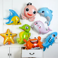 Cartoon Marine Animal Theme Balloons Whale Shark Seahorse Crab Baby Shower Birthday Party Decorations Globos