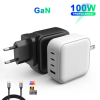 100W 4 Port GaN USB C Type-C Power Adapter PD3.0 87W/65W/45W/20W Fast Charger for Macbook Laptop SAMSUNG QC4.0 PPS 100W 4K Cable