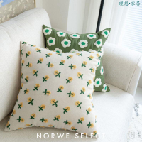 北歐風抱枕靠枕抱枕客廳沙發刺繡綠色小清新靠枕花朵枕套床頭靠墊超軟