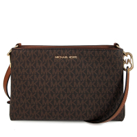 MICHAEL KORS Trisha 金字Logo防刮滿版MK雙色三層斜背包(咖啡馬鞍棕)