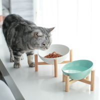貓碗斜口傾斜陶瓷寵物碗貓糧碗貓食盆貓咪飯碗狗食盆保護頸椎高腳